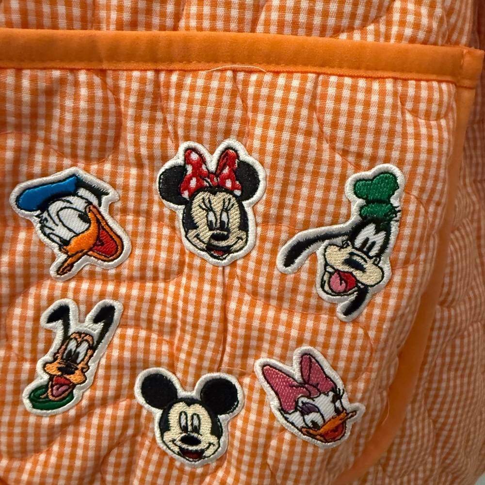 Orange quilted jacket with ironed on Disney patches size small new condition - Picture 6 of 7